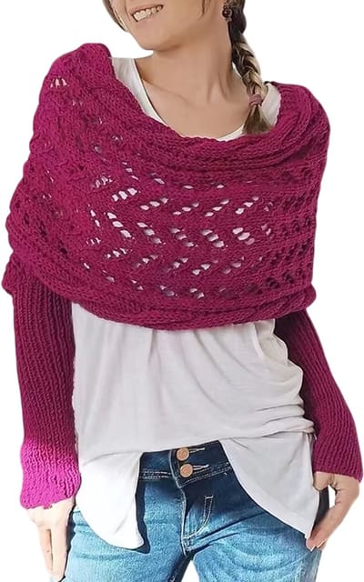 Dames Gebreide Omslagsjaal Vest – Gehaakte Wrap met Gevlochten Mouwen, Twist Patroon, Opengewerkt, Effen Kleur, Bohemian Stijl - Roze