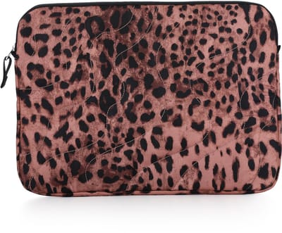 Gevoerde Laptophoes met Golvend Puffer-Design – Schokbestendige Laptop Sleeve – Zachte Beschermhoes met Stevige Ritssluiting – Modieuze Tablet & Laptop Cover - Luipaard