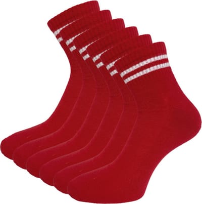6 paar Quarter Sneakersokken - SQOTTON® - Rood-Wit Gestreept - Maat 35-38