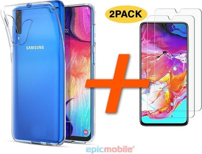 Hoesje geschikt voor Galaxy A50/A50s/A30s Hoesje - Transparant Silicone - 2x Tempered Glass Screenprotector - EPICMOBILE