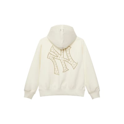 Série Monogramme MLB New York Yankees Impression Grand Logo Couleur Unie Décontracté Manches Longues Poche Kangourou Sweat à Capuche Pullover Sweats Unisexes 3AHDM0251-50CRS S beige