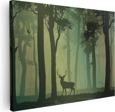 Artaza Canvas Schilderij Bos - 40x30 cm - Klein - Wanddecoratie Hert - Muurdecoratie Bomen - Kamer Accessoires