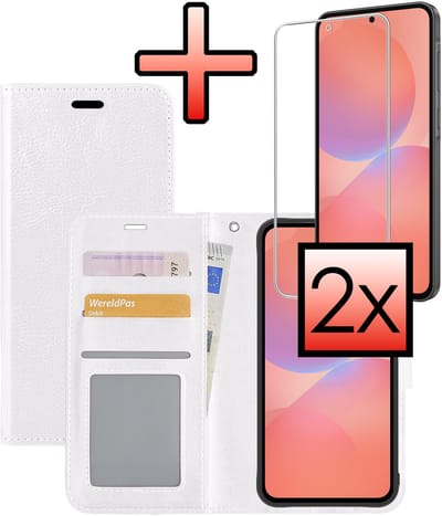 Hoesje - Met 2x Screenprotector - Geschikt voor Samsung Galaxy A36 - Luxe Pasjeshouder - Bookcase Portemonee - Flip Case - Kunstleer Book Case - Flipcase Hoes - Book Cover - Walletcase - Portemonneehoes - Wit