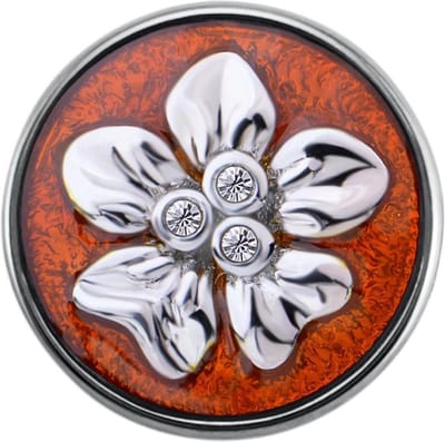 Quiges - Dames Click Button Drukknoop 18mm Bloem Bruin met Zirkonia - EBCM251