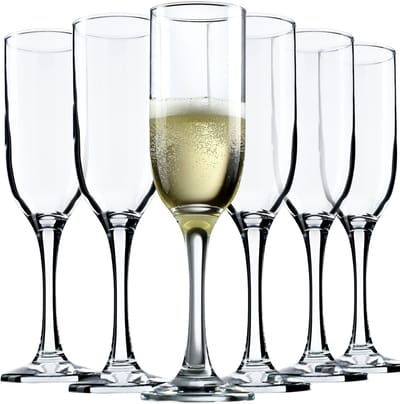 KADAX Wijnglazen, vaatwasmachinebestendige wijnkelk, hoogwaardige en elegante glazen voor rode en witte wijn, wijnglas met lange stijl, kelkglazen voor het serveren (6 x 210 ml, voor champagne)