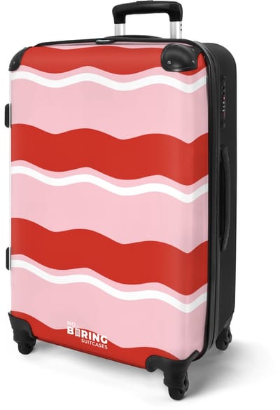 NoBoringSuitcases.com® - Koffer groot - Rolkoffer lichtgewicht - Golvende strepen in rood en roze - Reiskoffer met 4 wielen - Grote reis trolley XL - Luggage suitcase - Hardcase reistrolley medium - 20 kg bagage