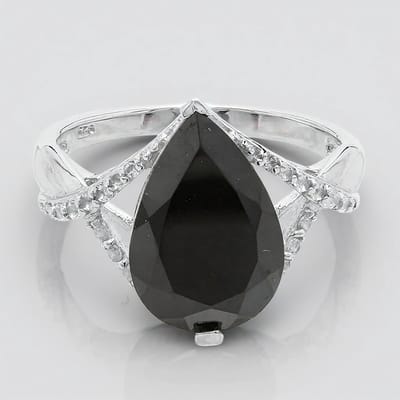 Cavill - Zilveren Ring - 925 Sterling Zilver - 4,06 Ct Zwarte Spinel Peervormig Madagaskar - 0,15 Ct Pave Witte Topaas - Elegante Damesring Maat 17