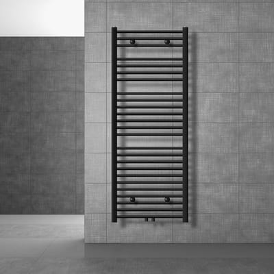 Badkamer radiator Sahara 600x1500 mm zwart recht met universele thermostaatkraan LuxeBath