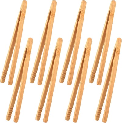 Set van 8 Bamboe Keukentangen - Houten Grilltangen van 18 cm voor BBQ, Toast en Picknick - Herbruikbare Accessoires met Antislip Handvat voor Fruit en Thee