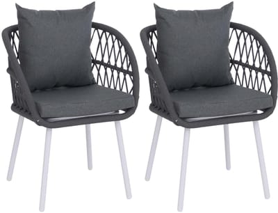 Set van 2 tuinstoelen MCW-Q38, tuinstoel met armleuningen, aluminium vlechtwerk Rope ~ frame lichtgrijs, bekleding antraciet