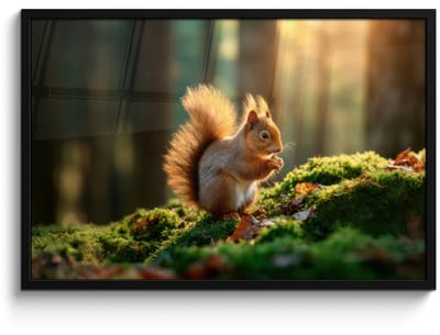 Poster in lijst - Fotolijst 90x60 cm - Posters - Eekhoorn - Nootje - Gras - Posterlijst zwart - Decoratie - Wanddecoratie woonkamer - Muurdecoratie slaapkamer