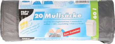 Zwarte Vuilniszakken | Trekband | 20Zakken | 60 Liter | LDPE | 65cm x 75cm - (Zwarte Afvalzakken met Trekband voor Afvalbak 60 Liter)