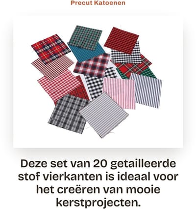 Dailygoods- Stof Kerst Katoen - 20 Stuks - 25x25cm - Rijke Kleuren - Precut Tartan - Geschikt voor Tassen/Opbergzakken - Quiltstof