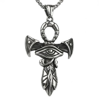 Zilverkleurige ketting met ankh en oog van Horus – ketting voor heren – fantasiehanger – Egyptisch geïnspireerd ontwerp
