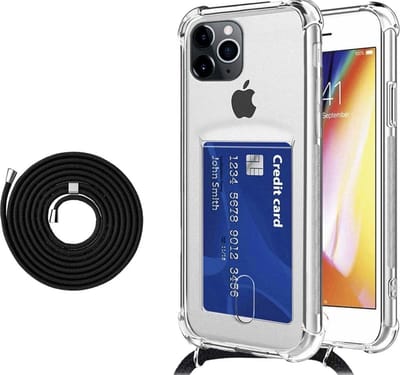 Geschikt voor iPhone 12 Pro Max Koord Hoesje Met Pashouder Koord Zwart - Geschikt voor iPhone 12 Pro Max backcover - Geschikt voor iPhone 12 Pro Max case – hoesje met pasje Geschikt voor iPhone - oTronica koord hoesje Geschikt voor iPhone