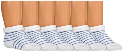 Baby sokken | Biologisch | Badstof | Kleur: Wit Blauw | Patroon: Strepen | Maat: One Size | 6 paar