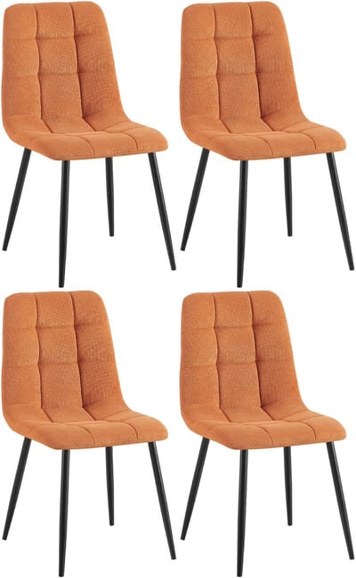 CLP Set van 4 Eetkamerstoelen Tilde - Gestoffeerd - Metalen Onderstel - belastbaar tot 150 kg Ribstof/oranje