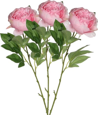 Mica Decorations Kunstbloem pioenroos - 3x - roze - 76 cm - polyester - decoratie bloemen rozen