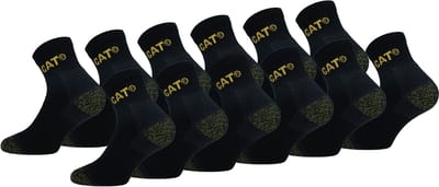 Caterpillar 12 Paar Premium Quarter Werksokken - Dubbele Versterkt - Katoen Zwart 39-42