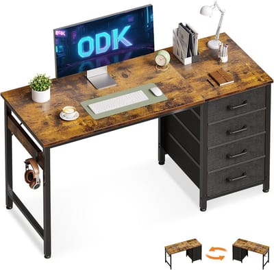 Bureau met 4 Laden en Koptelefoonhouder - Houten Computertafel voor Thuiskantoor