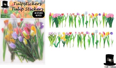 Bob Online™ 40 Stuks - Tulpstickers - PET Materiaal - Scrapbook Stickers - Journal Stickers - Card Making Stickers - Laptop Stickers - Tulp Transparant PET Stickers - 20 Ontwerpen – 40 Pieces - Transparent PET Tulip Stickers – 20 Designs - Bloemen