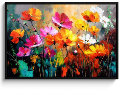 Poster in lijst - Fotolijst 120x80 cm - Posters - Felgekleurd - Bloemblaadjes - Abstract - Posterlijst zwart - Decoratie - Wanddecoratie woonkamer - Muurdecoratie slaapkamer
