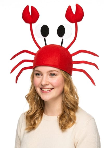 KIMU® Krab Muts met Scharen, Ogen En Pootjes - Rode Garnaal Zeedier Rood Grappig Zee Aquarium Hoed Festival