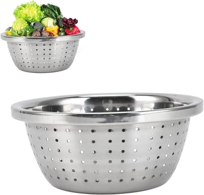 Topyond Stainless Steel Salad Spinner, Vegetable Laundry Basket Stainless Steel Colander Set Colander for Kitchen Household Silver(18cm)