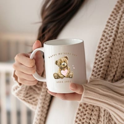 Moederdag cadeau Mok wit Beertje - Fijne Moederdag mama ik hou van jou met naam graag doorgeven - Roze hartje