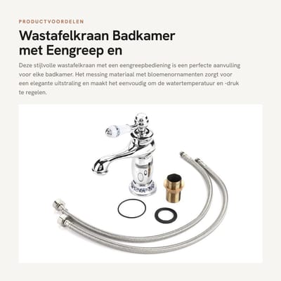 Dailygoods- Wastafelkraan Eengreeps - Badkraan - Messing met Bloemenornamenten - 19 × 16,5 × 6,4 cm - Duurzaam Chroom - Debietregeling met Hendel