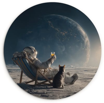 WallCircle® Wandcirkel 120x120 cm - Muurcirkel Maan - Kat - Astronaut - Ruimte - Muurdecoratie woonkamer - Wanddecoratie slaapkamer - Kamer decoratie accessoires - Ronde schilderijen XXL