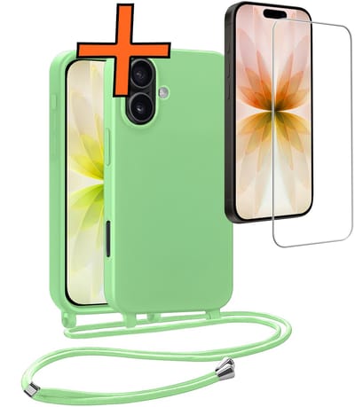 Hoesje Geschikt voor iPhone 17 Hoes Met Telefoonketting Met Screenprotector - Backcover Geschikt voor iPhone 17 Case Met Koord - Groen