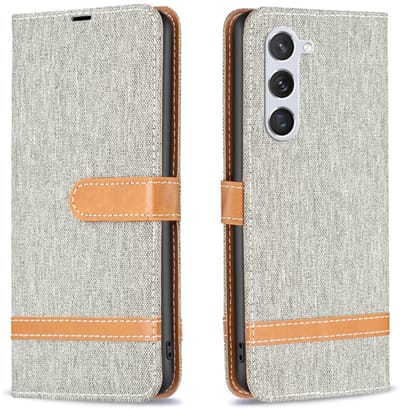 Voor Samsung Galaxy S24 5G kleurblok denim textuur lederen telefoonhoes (grijs)
