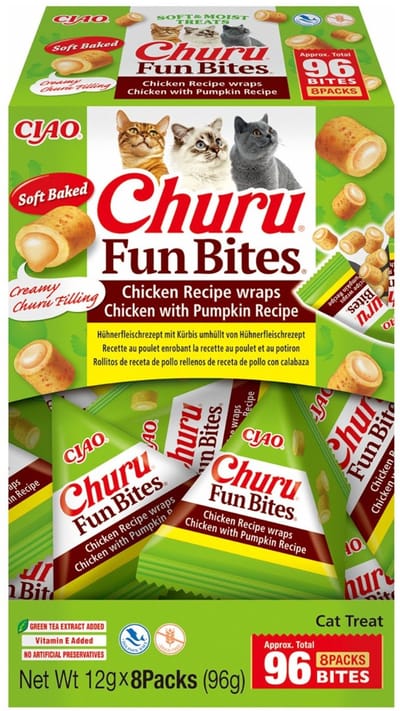 INABA CIAO Churu Fun Bites Brokjes Kattensnack Kip & Pompoen 8x12g