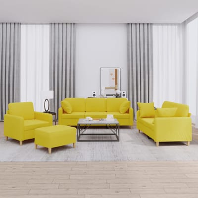 vidaXL - 4-delige - Loungeset - met - kussens - stof - lichtgeel