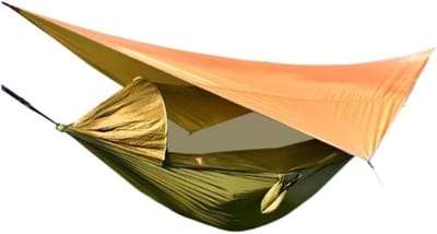 Kampeer Hangmat - Buitenbed - Ontspannen Buiten - Met Luifel Klamboe - 1.4kg - Oranje