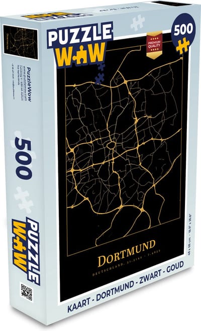 Puzzel Kaart - Dortmund - Zwart - Goud - Legpuzzel - Puzzel 500 stukjes