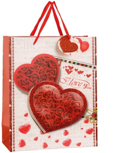 Cadeautas L A4 Hart met Glitter - Grote luxe Geschenktas - Cadeauzak - Geschenkzak - 26cmx12cmx32cm