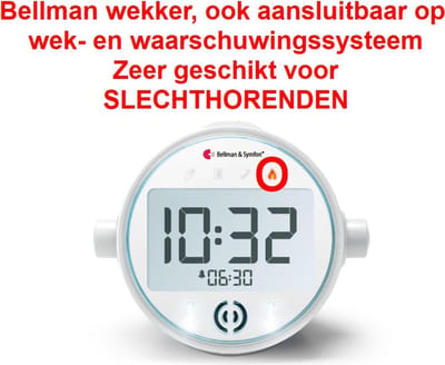 BE1580 Klok / Wekker / TelefoonBel met LUIDE BEL, FLITSER en TRILSCHIJF - Zelfstandig te gebruiken of koppelbaar met Bellman Visit draadloos signaleringssysteem
