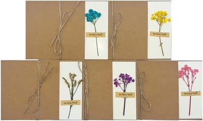 Set van 10 Kraft Papier Drogen Bloemen Wenskaarten, Lege Kaarten voor Verjaardagen, Bruiloften en Feestdagen, Perfect voor Uitnodigingen en Bedankjes