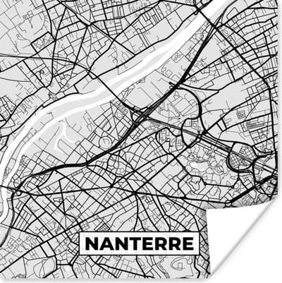 Poster Nanterre - Plattegrond - Frankrijk - Kaart - Stadskaart - 100x100 cm XXL