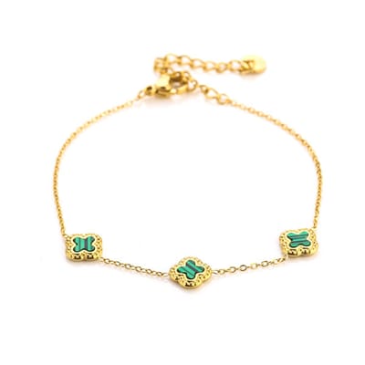Bijoutheek Armband (sieraad) 3 klavers groene stenen goud JE14362 Gold