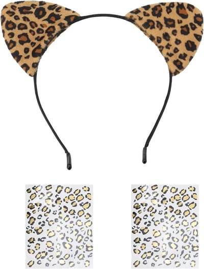 Leopard Hoofdtooi en 2 Tijdelijke Tattoos voor Volwassenen, Perfect voor Halloween, Carnaval en Cosplay Feesten