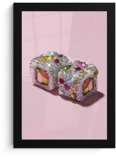 Poster in lijst - Fotolijst 20x30 cm - Posters - Sushi - Rolletjes - Steentjes - Kleurrijk - Posterlijst zwart - Decoratie - Wanddecoratie woonkamer - Muurdecoratie slaapkamer