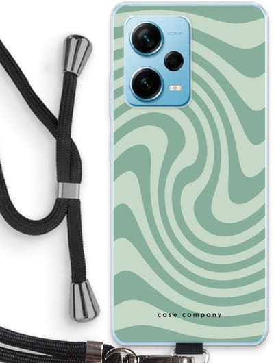Case Company® - Hoesje met koord geschikt voor Xiaomi Redmi Note 12 Pro Plus hoesje met Koord - Swirl Groen - Telefoonhoesje met Zwart Koord - Bescherming aan alle Kanten en Over de Schermrand