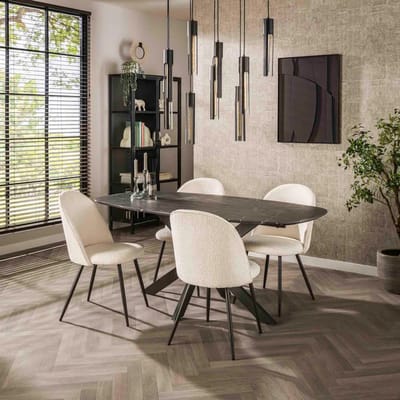 Ovale Eettafel Zwart Bruin 180 cm – Deens Design Melamine Blad met Stalen Matrixpoot – Trendy en Tijdloze Woonkamer Tafel – Novihome