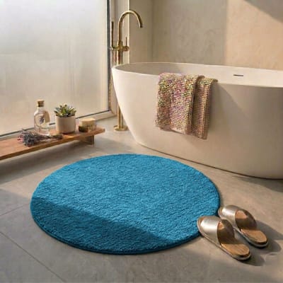 FLOORDIREKT Sky Badmat - Ronde Baddeken - Dichte, Pluizige Feel-Good Factor voor je huis - Antislip & Wasbare - Getest op Schadelijke Stoffen - Diameter : 95 cm - Turquoise