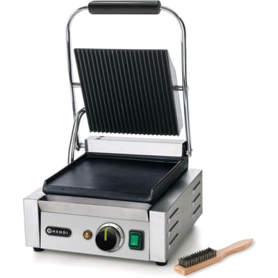 HENDI Contactgrill – enkel – boven geribd, onder glad – 230V/1800W – 310x400x x(H)510mm