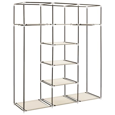 vidaXL - Kledingkast - met - vakken - en - stangen - 150x45x175 - cm - stof - crème