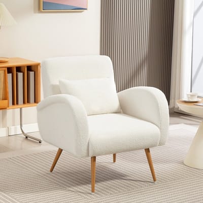 MODFU Fauteuil - Met Lendenkussen En Brede Armleuningen - Modern - Voor Woonkamer - Metaal En Zachte Bekleding - Crèmewit - 77 x 77 x 83 cm